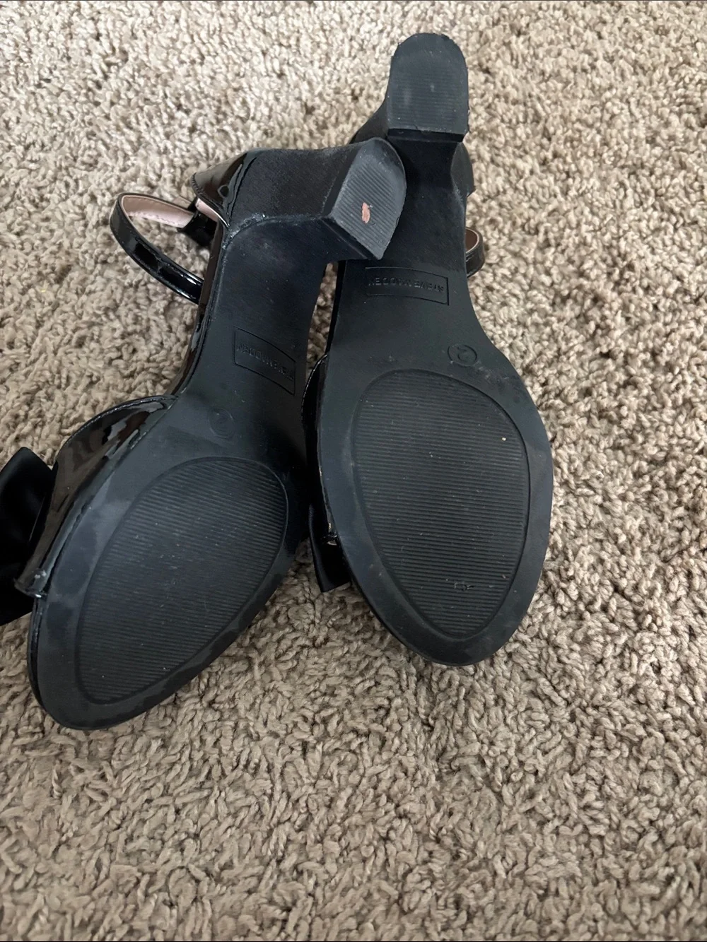 Steve Madden Black Patent Bow Jewel Ankle-Strap Heels